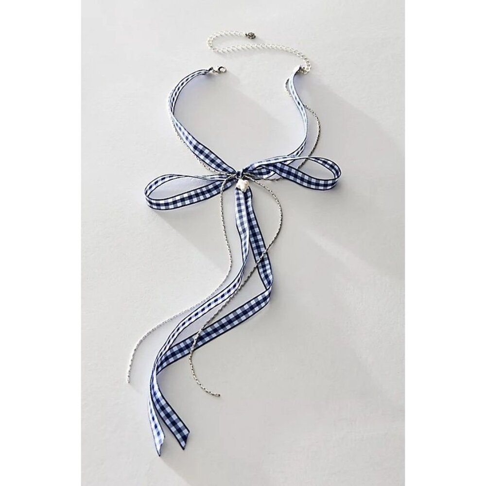 Free‎ People Sitting Pretty Bow Choker in Blue NWT